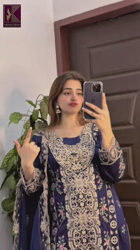ELAAF-3PC LAWN SEQUIN EMBROIDERED SHIRT WITH BAMBER PURE EMB DUPATTA AND PLAIN TROUSER | KF-111